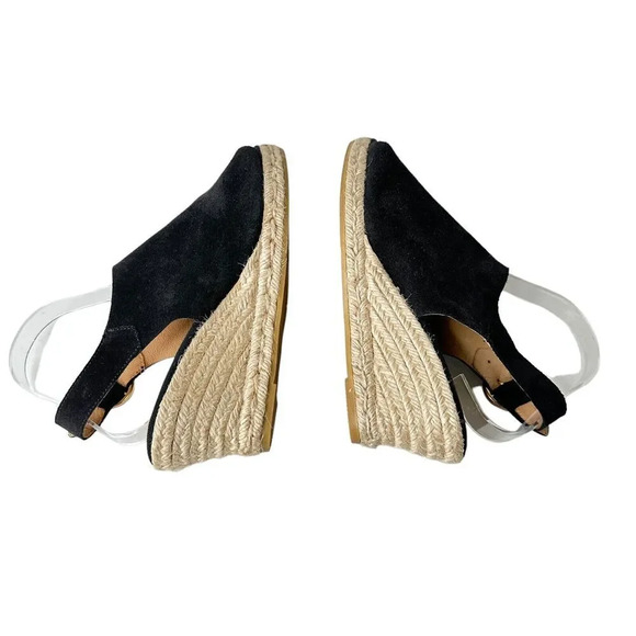 Kanna Espadrille Wedge Sandals Black Suede Peep Toe Slingback Size 9.5 Casual - Picture 5 of 9